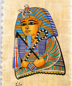 Hand-painted King Tut burial mask on authentic Egyptian papyrus with natural deckled edges.