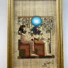 Framed Egyptian papyrus painting of Goddess Isis nursing Horus the Child, hand-painted with intricate detail and authentic symbolism.